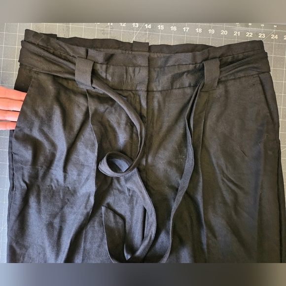 Express Black Paper Bag High-Waist Trousers w/ Sash Belt - Picture 8 of 11